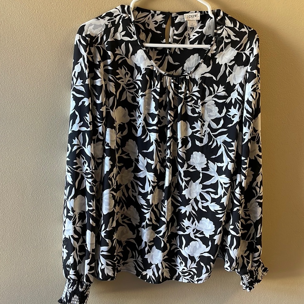 J.Crew Sheer Floral Balloon Sleeve Top